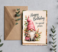 Birthday gnome greeting card mockup with kraft envelope