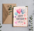 Birthday with love greeting card mockup with kraft envelope
