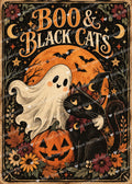 Boo and Black Cats vintage Halloween greeting card artwork