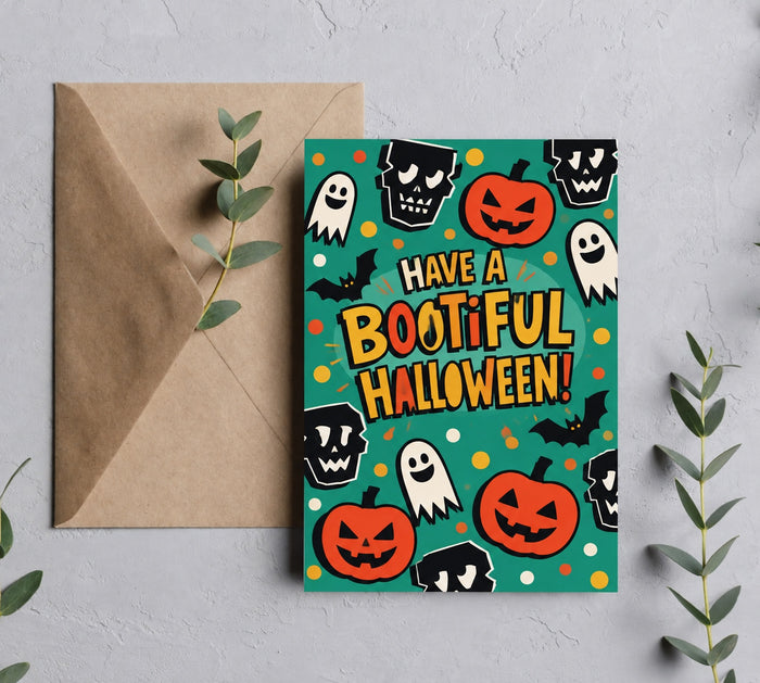 Have a Bootiful Halloween greeting card with kraft envelope