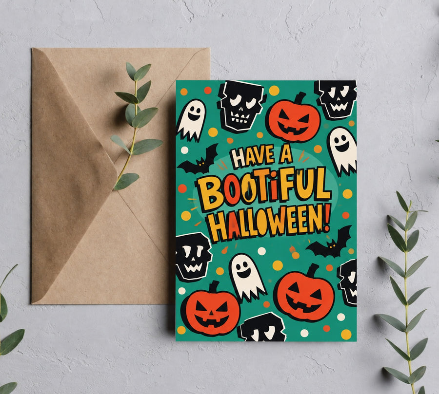 Have a Bootiful Halloween greeting card with kraft envelope
