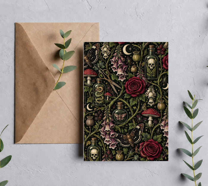 Poison Garden dark botanical witchcraft seamless pattern watermark