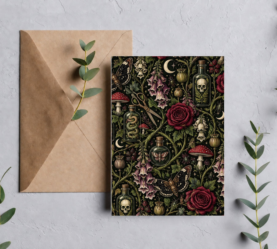 Poison Garden dark botanical witchcraft seamless pattern watermark