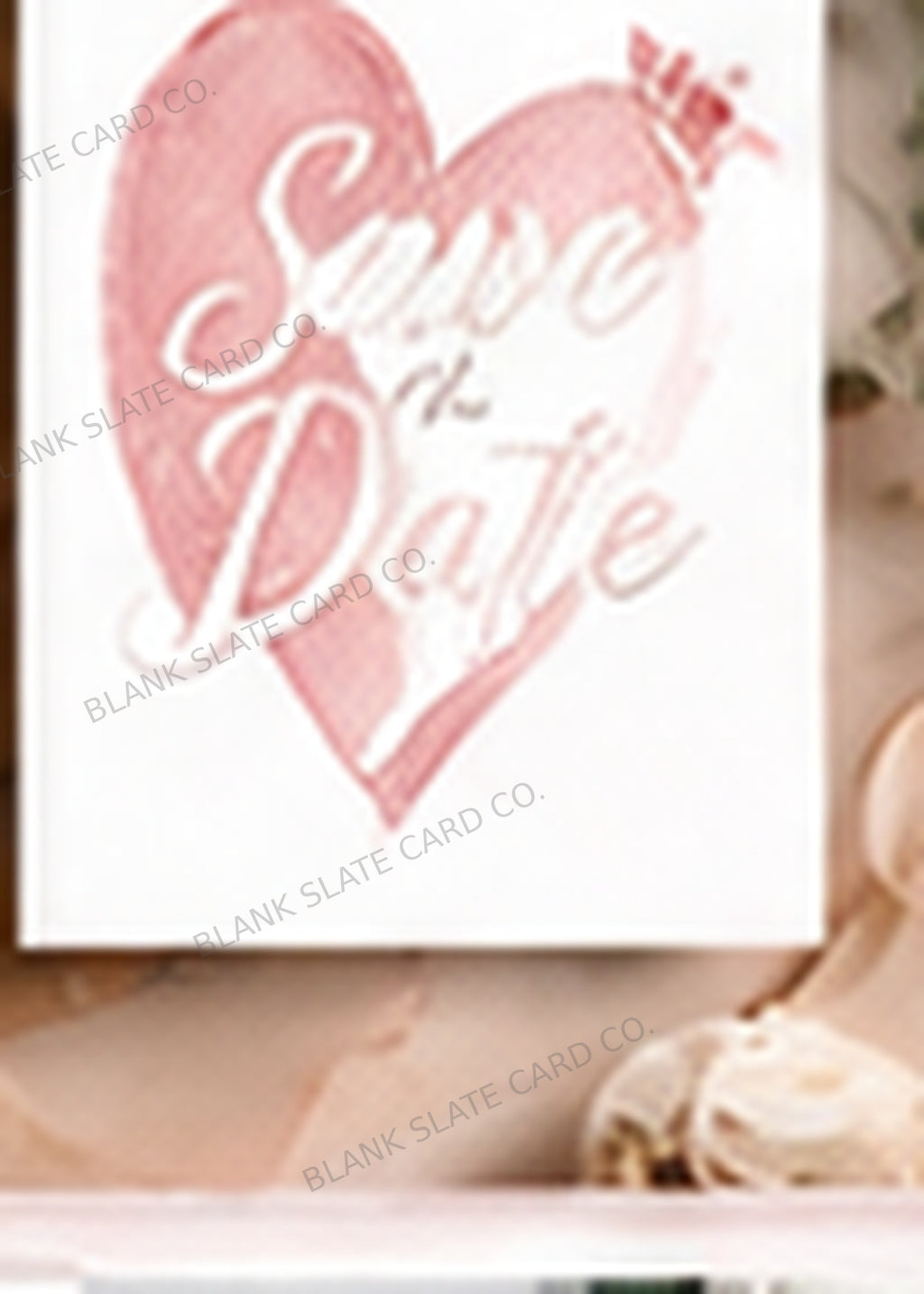Watercolor heart Save the Date card graphic with Blank Slate Card Co. watermark