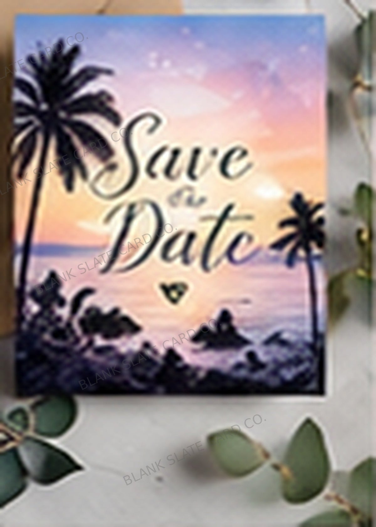 Tropical Sunset Save the Date Card watermarked card graphic