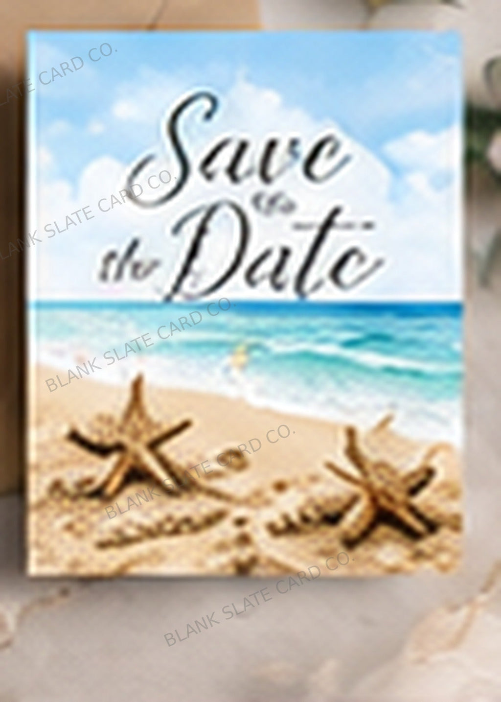 Beach & Starfish Save the Date Card watermarked card graphic