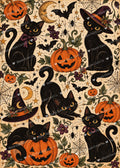 Vintage black cat Halloween greeting card and kraft envelope mockup