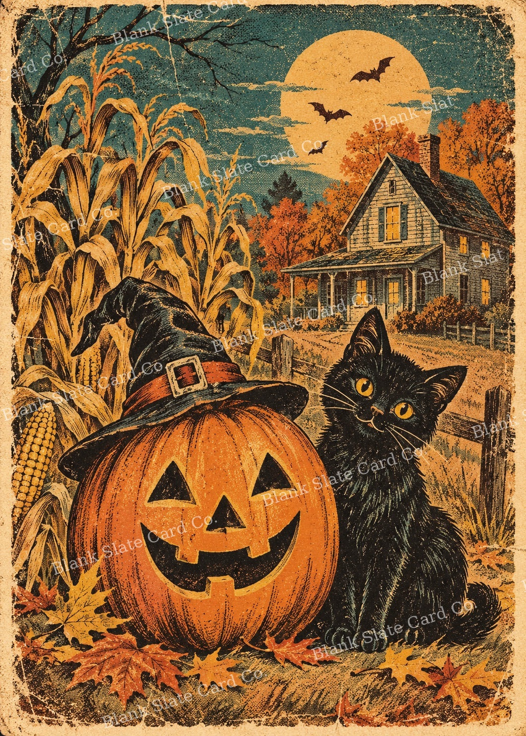 Watermarked Vintage Halloween Postcard greeting card artwork